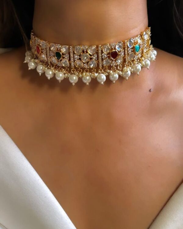 Designer navratan choker necklace set